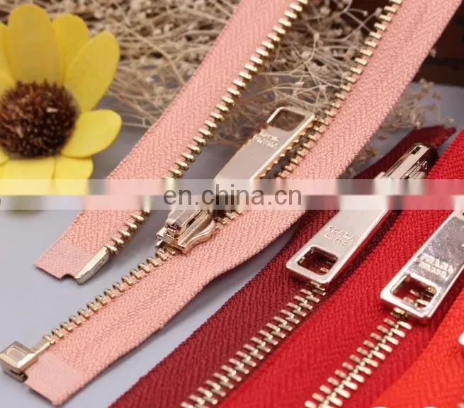 Hot sale teeth open-end colorful metal zippers custom fashion zipper for clothes accessories