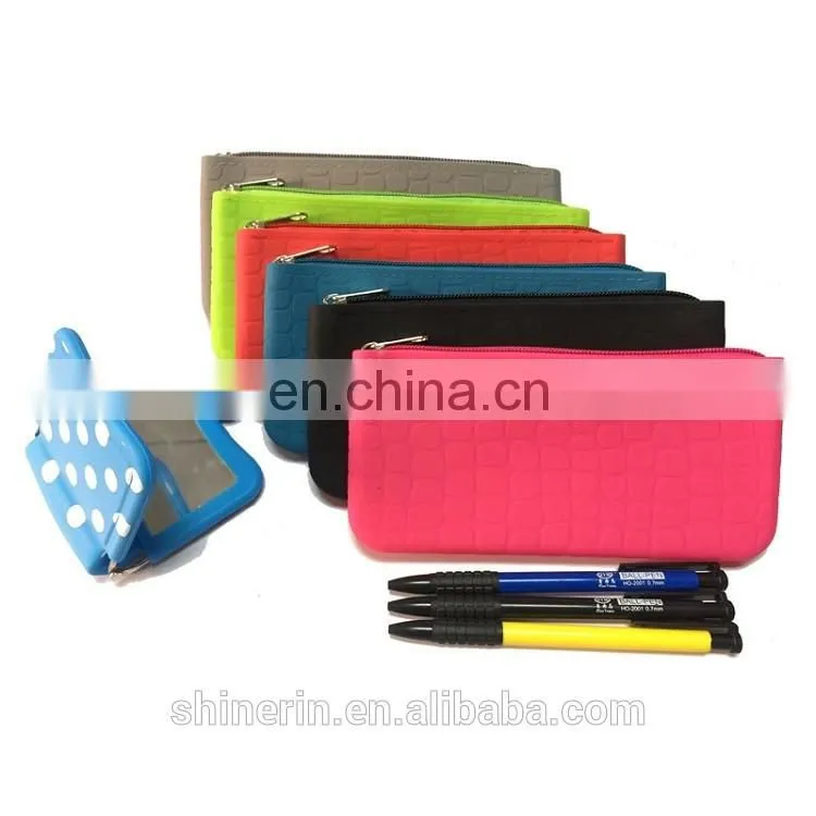 Custom Embossed Desgin Silicone Pencil Pouch Zipper Fashion Ladies Hand Clutch Purse Wallet
