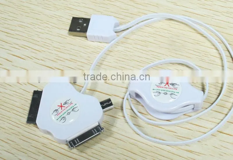 2013 Hot selling Mini 4in 1 USB Connector Adapter and USB Retractable Cable for iPhone 4 Samsung Blackberry Nokia
