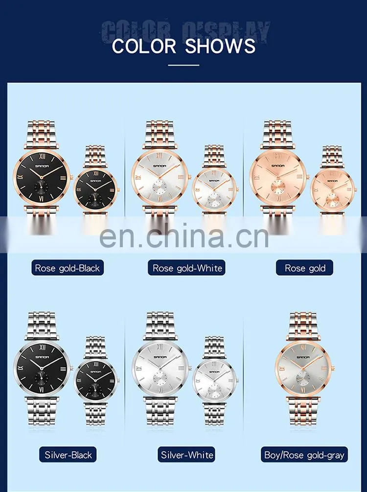 Sanda P1052 Luxury Quartz Wrist Watches for Men Women Stainless Steel Chrono Water Resistant Fashion Couple Watch