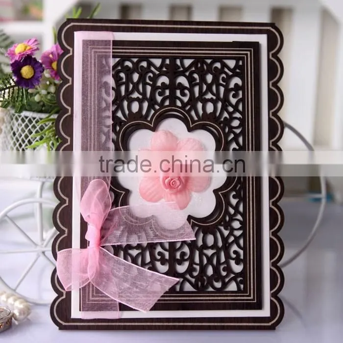 High Quality Fancy Design Wooden Laser Cut Wedding Invitation Card