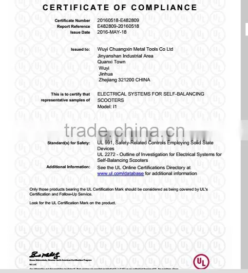 2016 Chic patented6.5 inch hoverboard UL 2272 certification with led