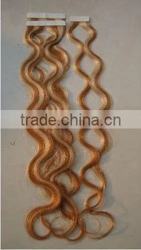 Highlight Skin Weft Tape Remy Hair Extensions , Lock Hair Extension