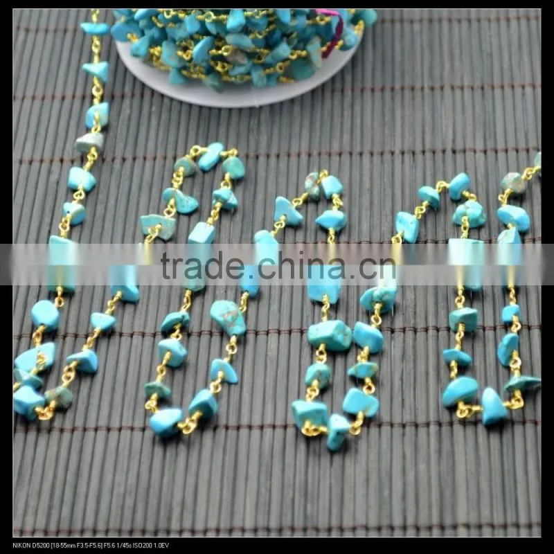 LFD-002C ~ Wholesale Gold Plated Wire Wrapped Freeform Howlite Turquoise Chips Chain Stone Beaded Jewelry Finding
