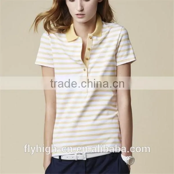 striped design women polo neck embroidered t shirts