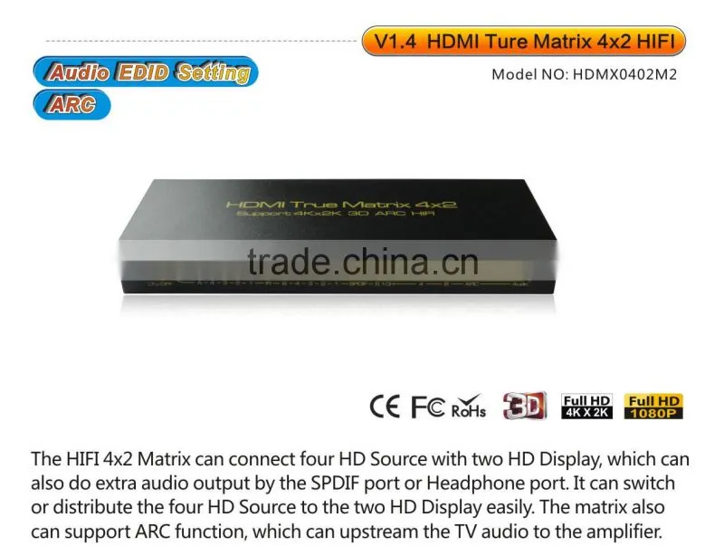 1.4v 4k*2k HDMI matrix 4x2 with with Toslink Audio Output