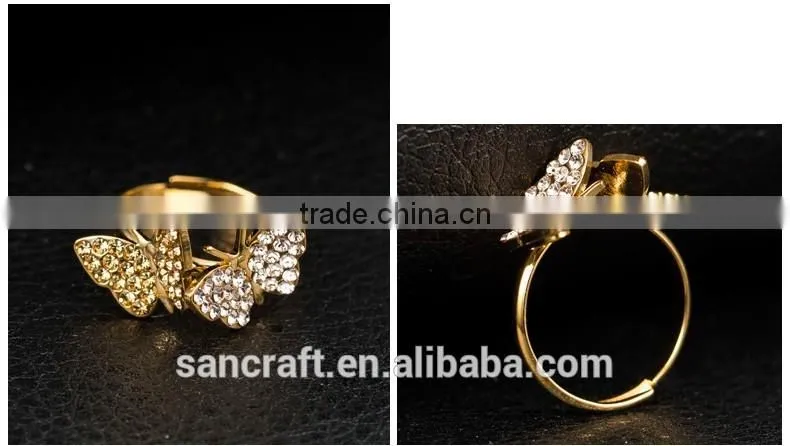 Adjustable two butterfly finger design for women saudi arabia gold wedding ring price