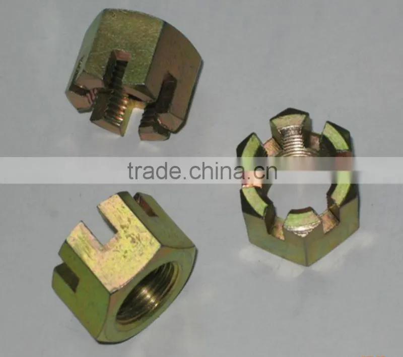 manufacture yellow zinc din935 hex slotted nuts
