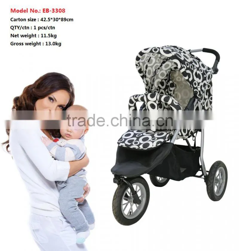 Baby Stroller Manufacturer Adjustable Backrest Footrest Reversible Seat Air inflated Swivel 3 Wheels with Suspension