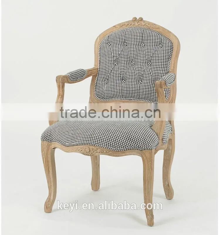 Upholstered Hand carved Fancy Retro Style Living Room Chair/Vintage French style wood Armchair (CH-923-Oak )