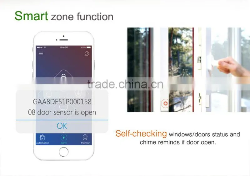 Complete app control WIFI wireless alarm system,smart zone attribution for sensors setting,learn/delete sensors via app