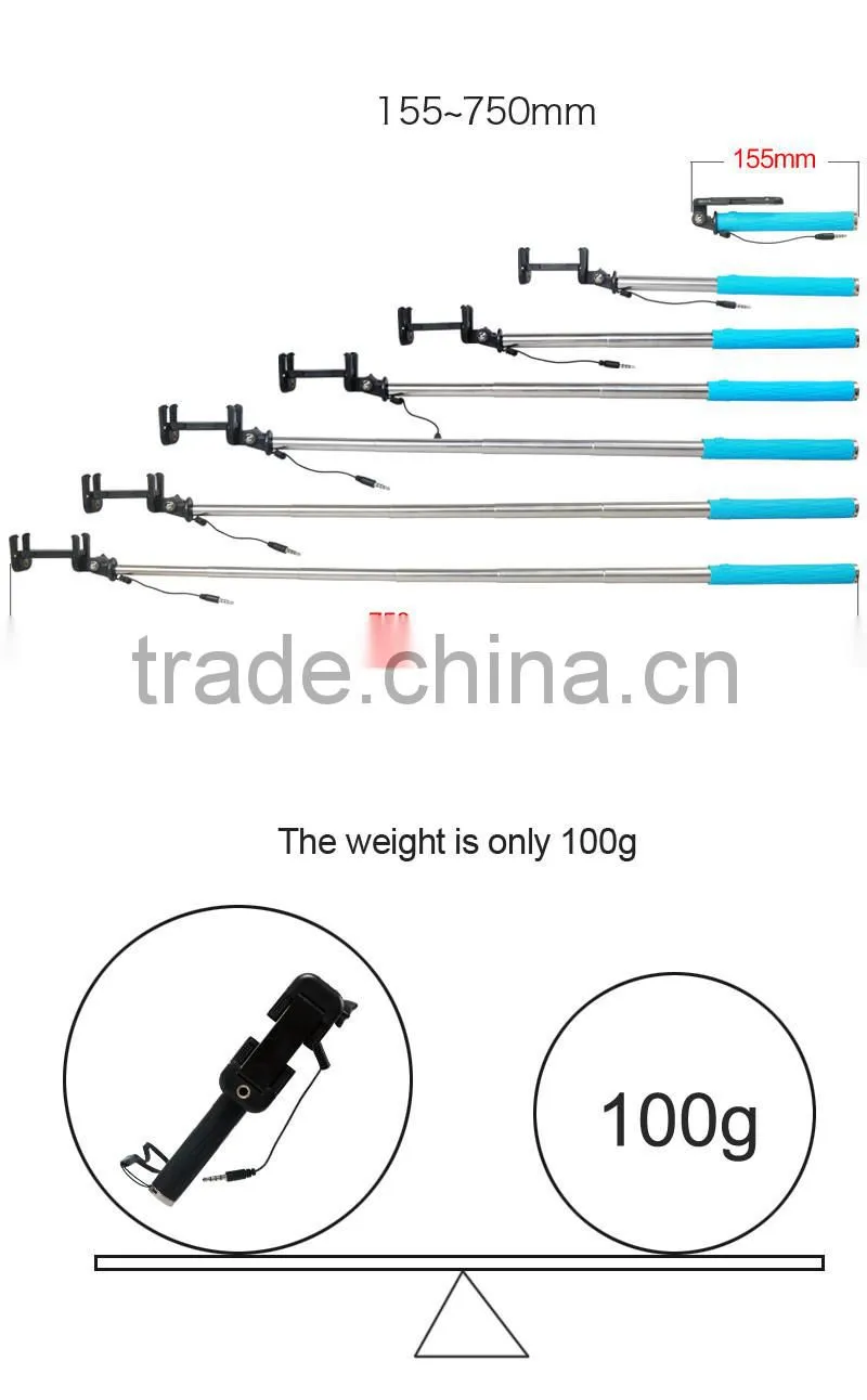 wholesale bluetooth selfie stick with cable