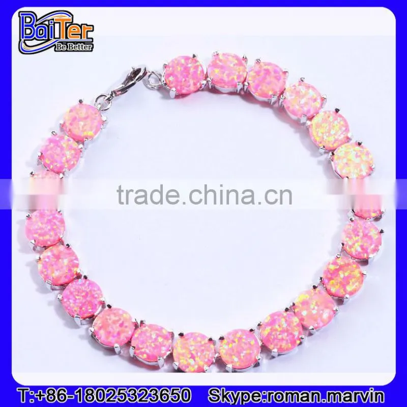 Wholesale Women Jewelry 925 Stelring Silver Synethic Fire Opal Bracelet