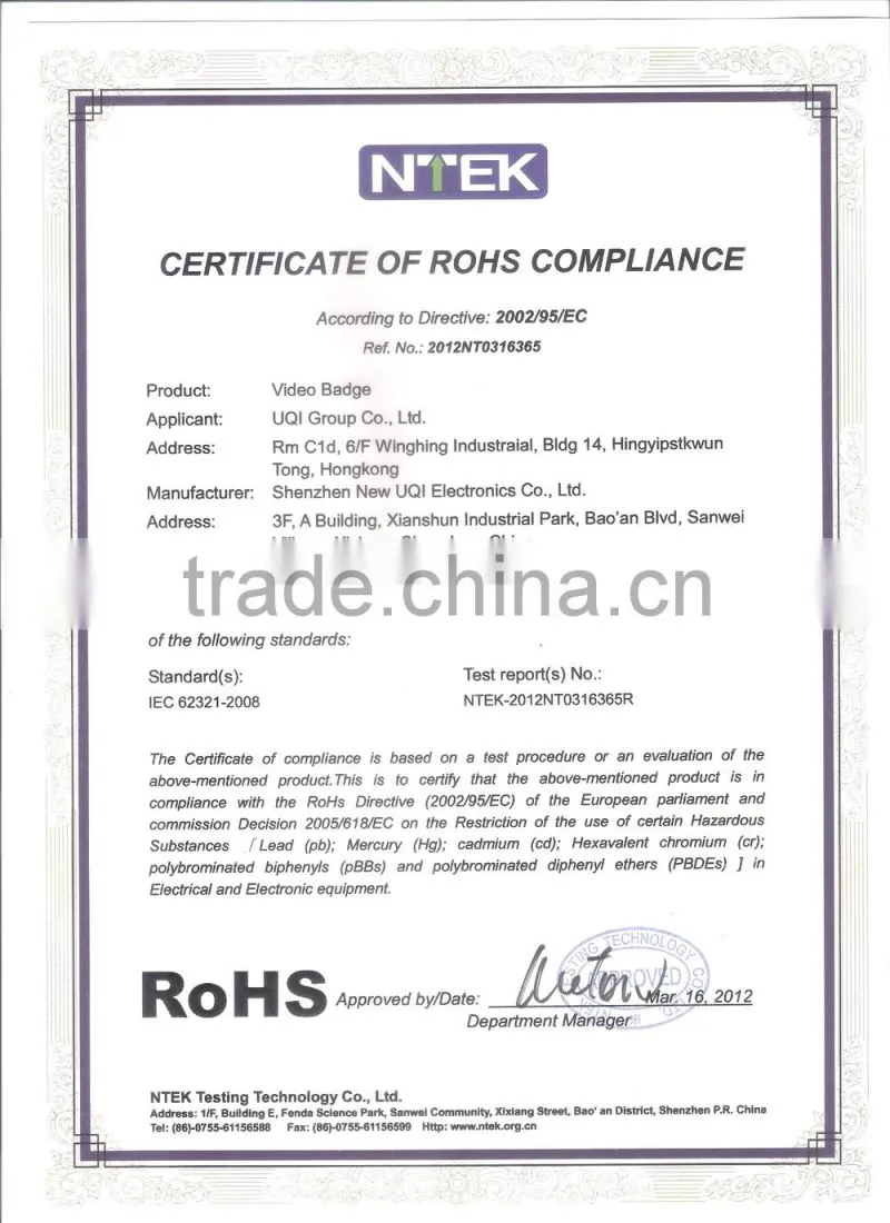 CE RoHS FCC Approved 3.0 Inch wear photo badge, picture player, magnetic pic displayer