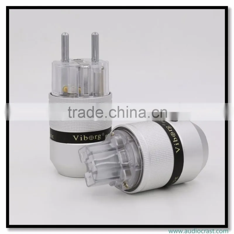 OEM/ODM Viborg Audio Aluminum Rhodium Plated Schuko Power Plug Male Connector+IEC Female Plug
