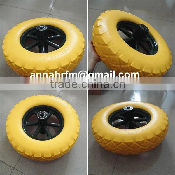 4.00-8/400-8 colourful flat free wheels ,PU foam tubeless for wheel barrow