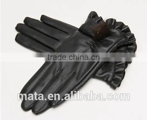 Hot Selling Outdoor Winter Warm PU Leather Touch Screen Gloves For Ladies