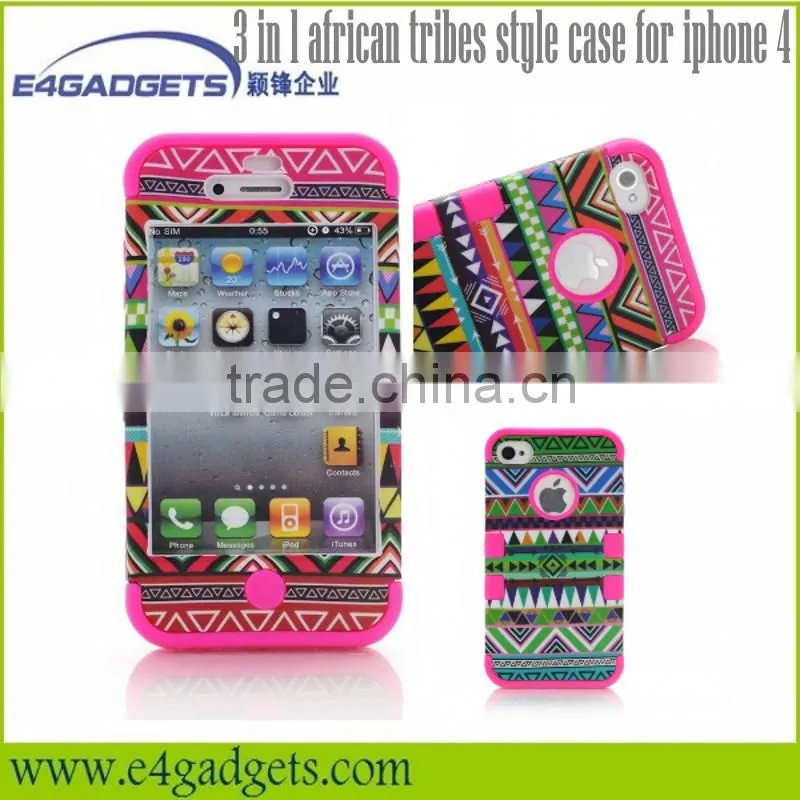 2013 New product Functional 3 in 1 african tribes style case for iphone 4, for iphone 4" original