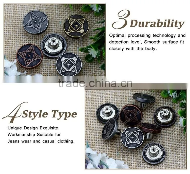 Four Tower Design Metal Jeans Button Cover for Overcoat