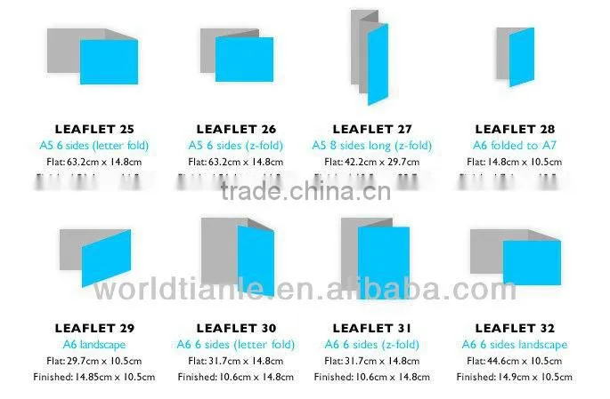 2013 Hot Sales! Different Size full color printing folded Leaflet