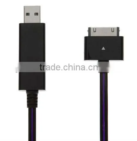 flowing light visible usb charger cable for mobile phone
