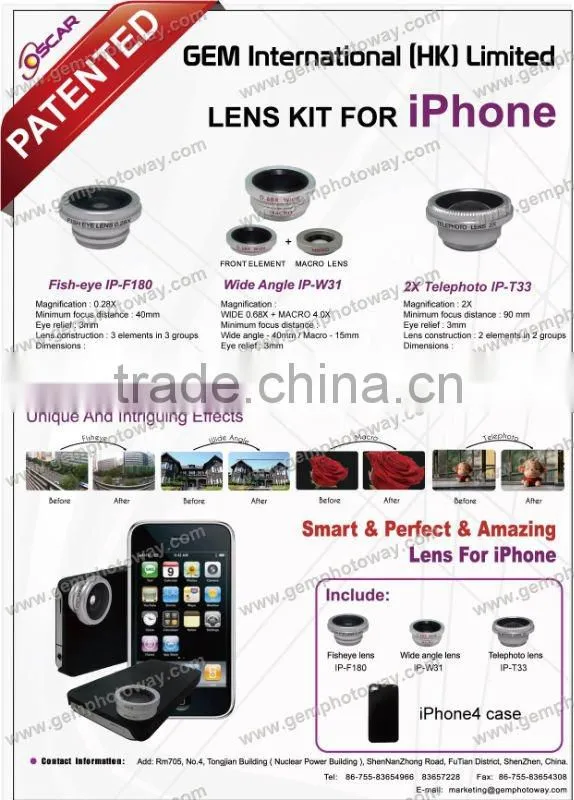 fisheye+wide angle+2X telephoto lens 3 in 1 Camera Lens for iphone extra parts