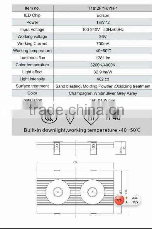 Led grille lamp 36W with energy saving