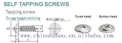 8x1'' phillips cross slivery zinc truss head self tapping screw