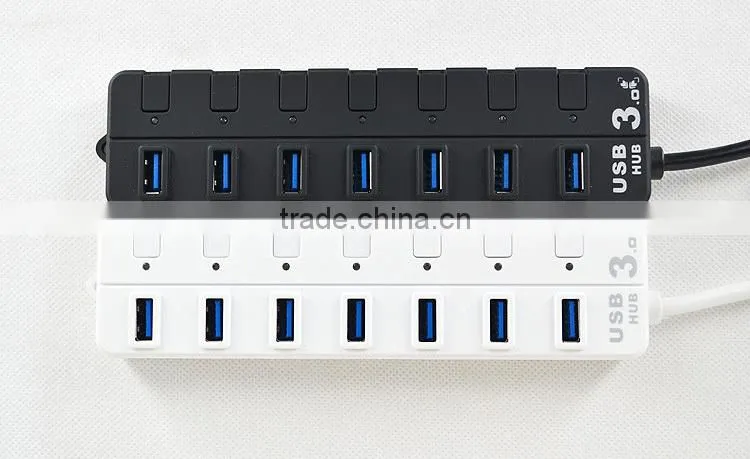 High Capacity usb por hub, 7 port usb hub 3.0 with individual on/off switches and LED Lights for computer accessories