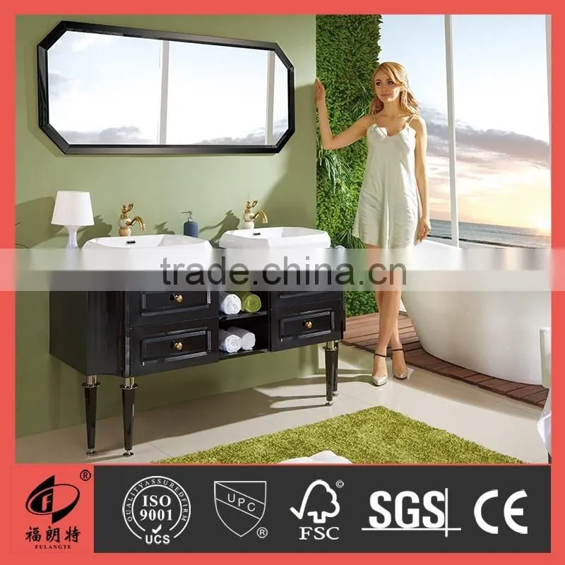 Natual marble top with double basins stainless steel bathroom cabinet T-6632