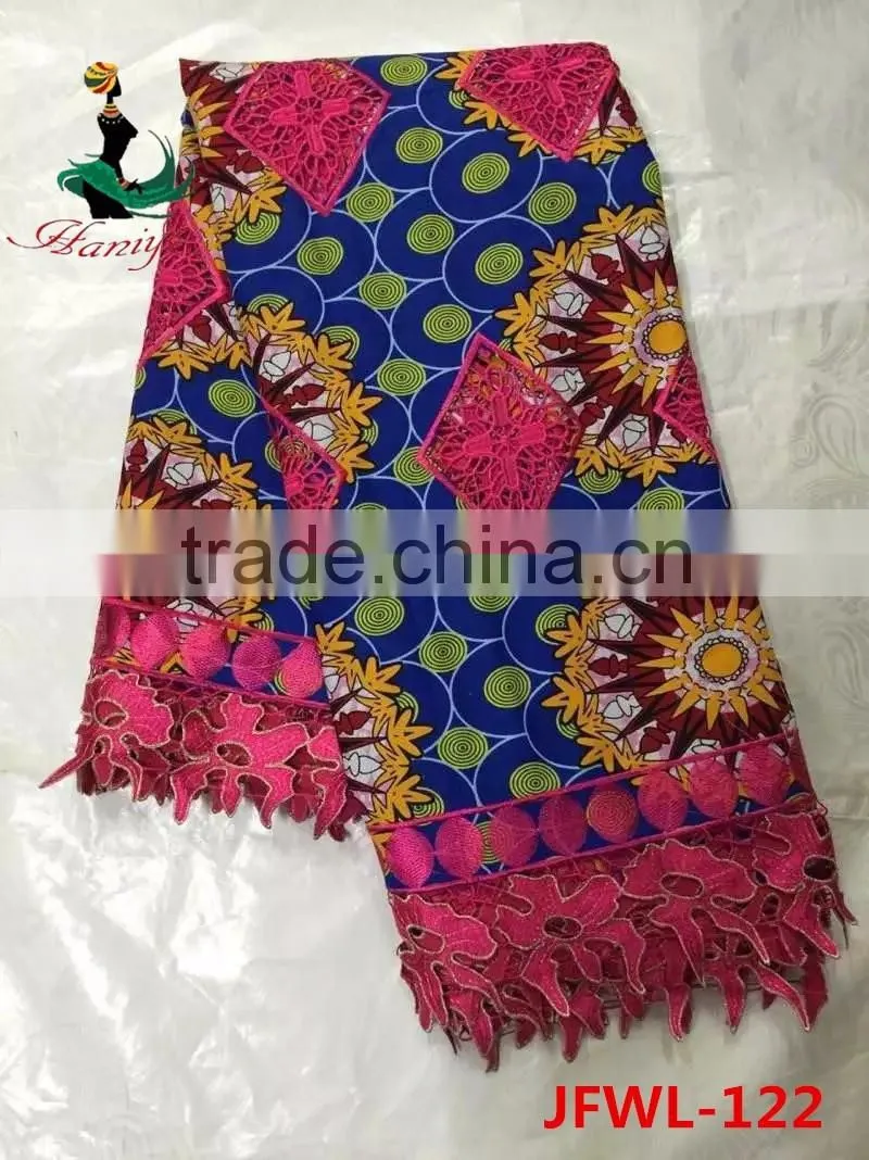 2016 Haniye JFWL-122 african wax print mix guipure lace fabric ankara wax mix lace fabric for dresses