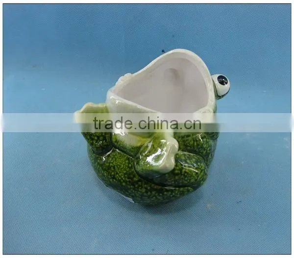 Small frog ceramic garden pot, pottery garden flower pot