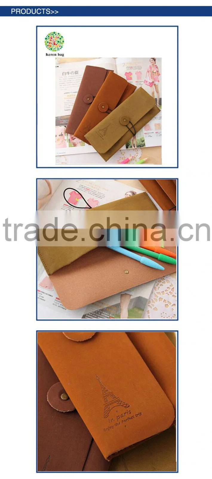 Suede Leather School&Office Use Pencil Case Ancient Tower Pencil Bags