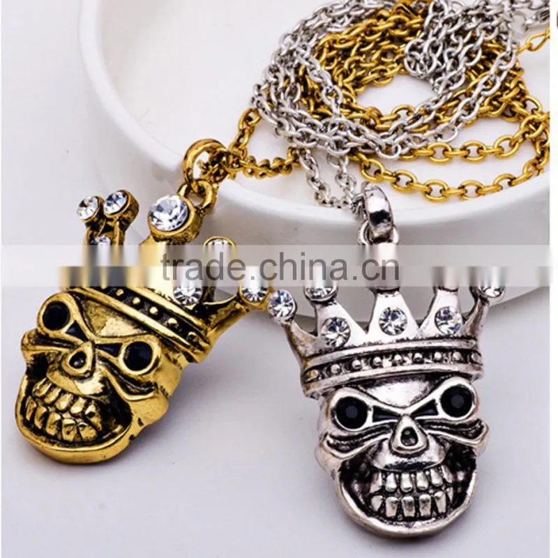 Hiphop imitation jewelry hot sale halloween necklace punk skull pendant statment necklace sweater chain