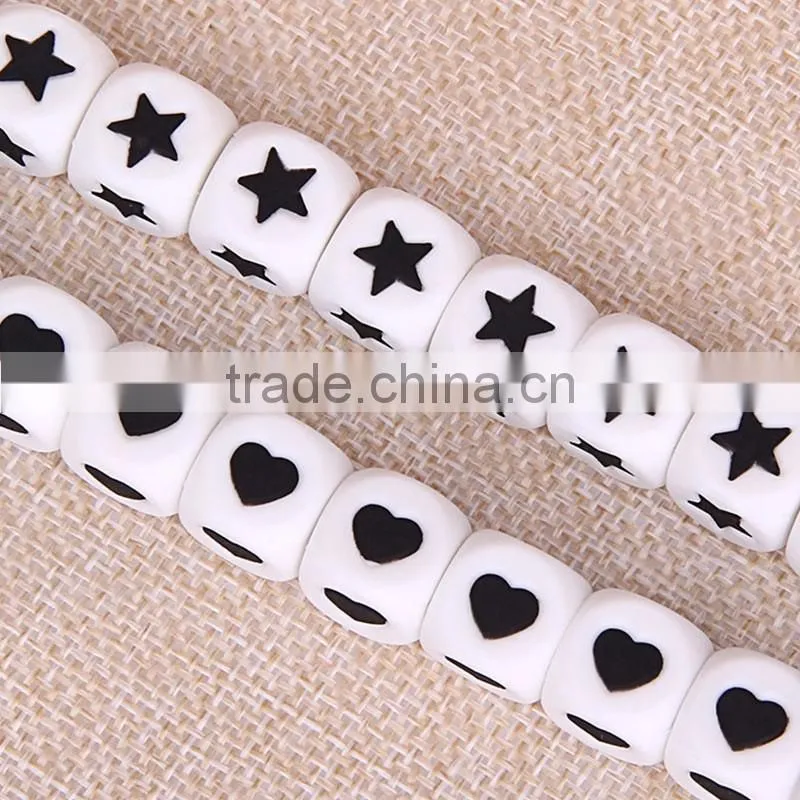 latest design beads necklace star silicone bead heart shape bead baby teething