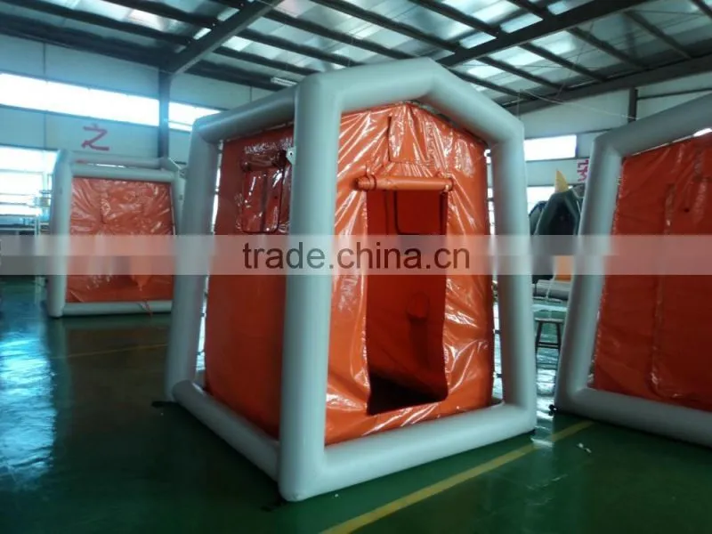 Folding portable inflatable shower decontamination tent for fire fighting