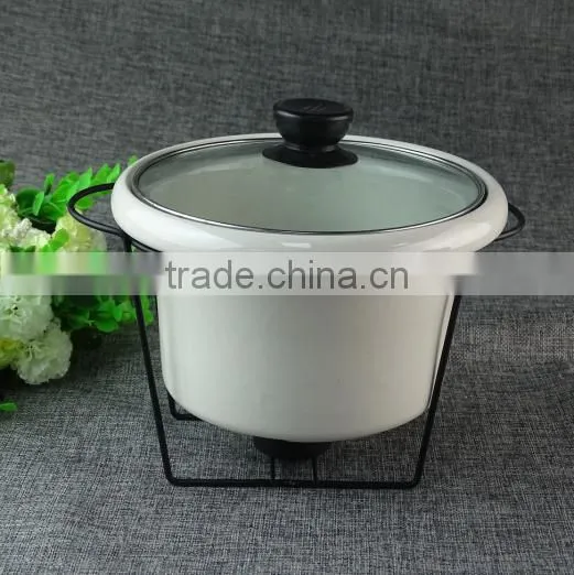 Cheap magnesian ivory white porcelain soup tureen with glass lid & iron stand