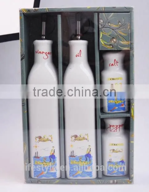 Ceramic Sell Oil & Vinegar Set,Stoneware With Decal