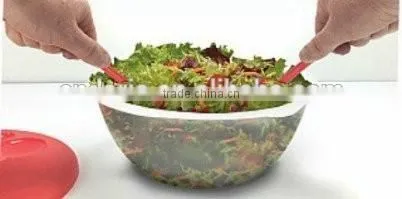 Salad bowl with fork and spoon/Salad bowl with serving tools/salad bowl to go