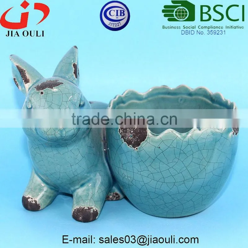 BSCI Audit Factory animal shape garden planter white Ceramic Rabbit Planter, animal planters
