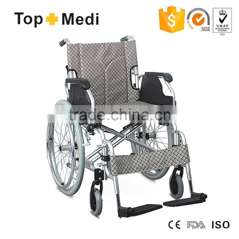 Topmedi foldable aluminum manual wheelchair with swing away armrest