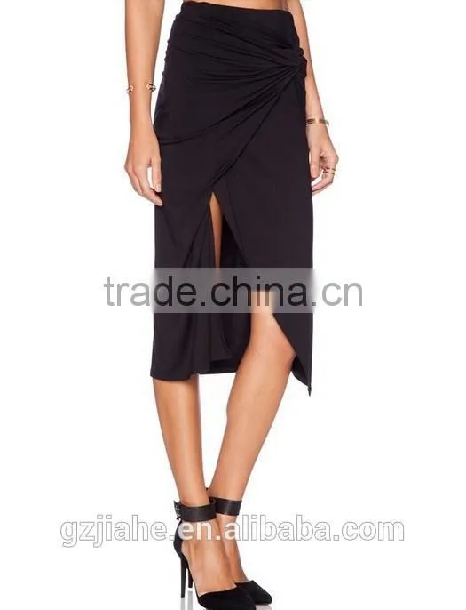 Elegant Lady Sexy Pencil Skirt Fold on Waist Fashion Midi Skirt Side Split Cut Out Slim Women Skirt