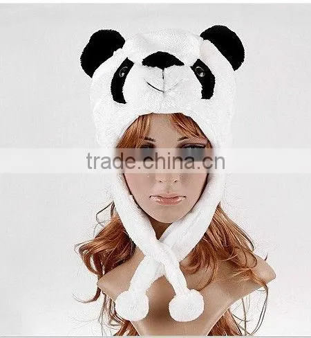 Fashion plush adult animal winter hats with long mittens