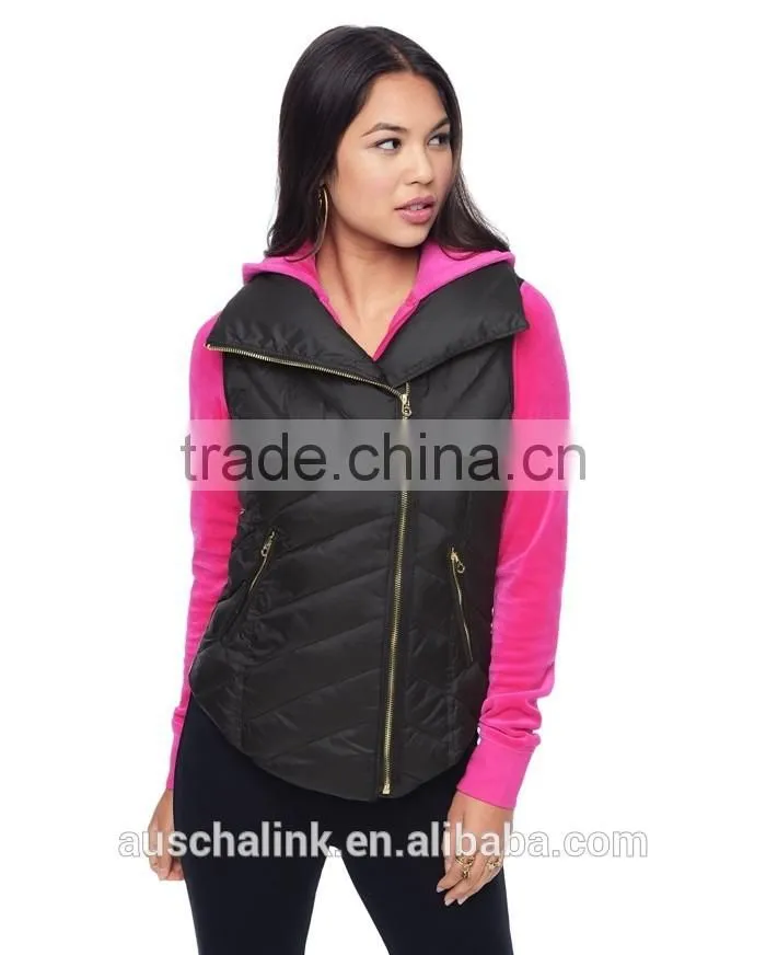 2016 hot sale girls curved front hem quilted puffer vest