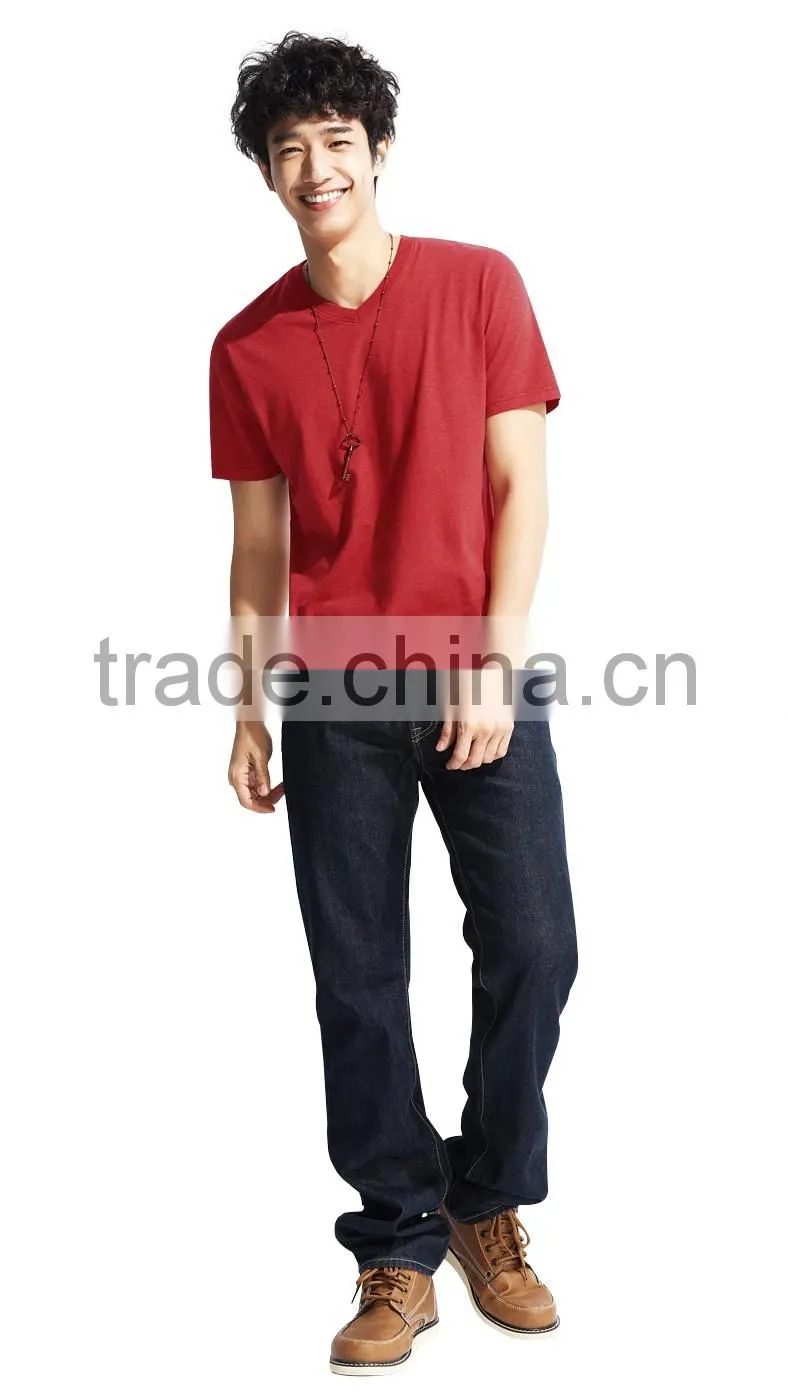 100% cotton v-neck t-shirt for man, custom soft v-neck t-shirt wholesale