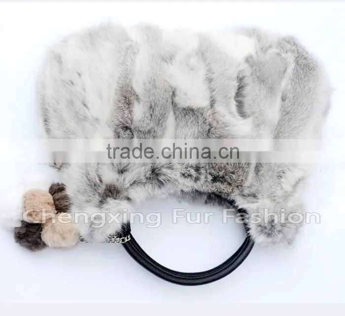 CX-H-36B Real Rabbit Fur & Leather Tote Handbag New Arrival