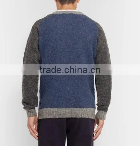 Top Selling 100% Wool Made Sweater Men with Ribbed Trim and Hem Man Wool Sweater Design