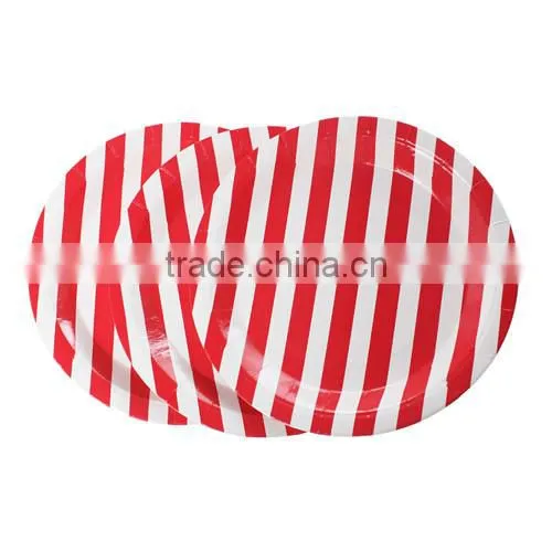 Red Stripe Pattern Round Paper Food Plates 23.0cm