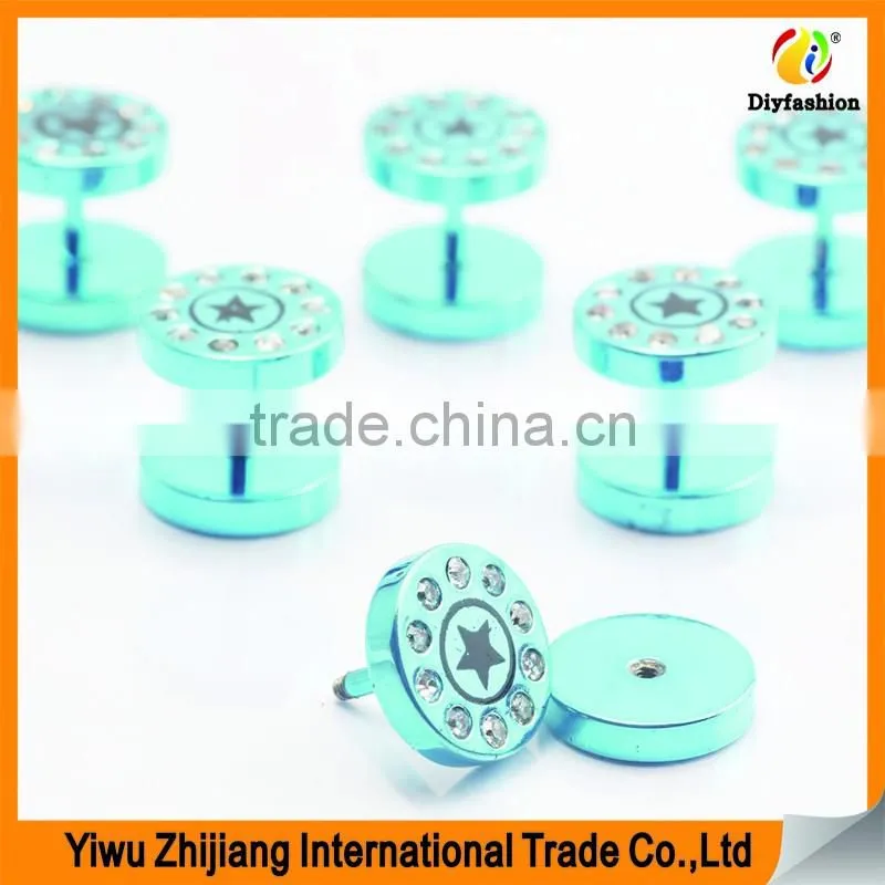 Custom Fancy Colorful Diamond Ear Plugs Piercing Tunnel Stainless Steel Fake Expanders