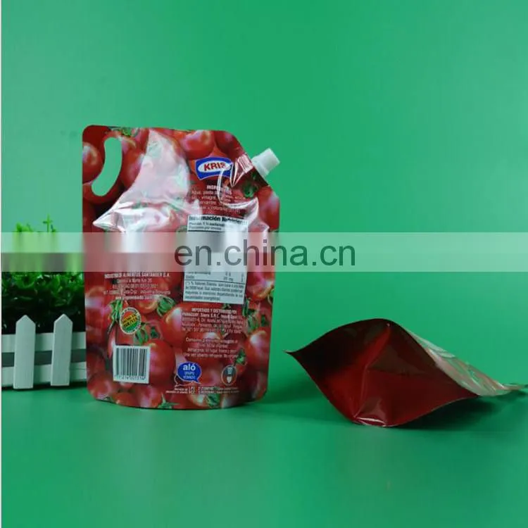 China factory wholesale laminated aluminum foil red ketchup liquid packaging stand up spout pouch